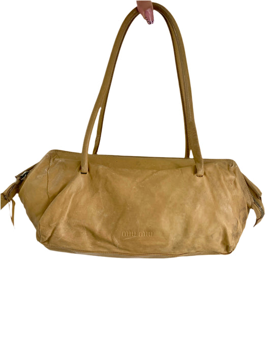 Miu Miu Camel Brown Calfskin Leather Shoulder Bag