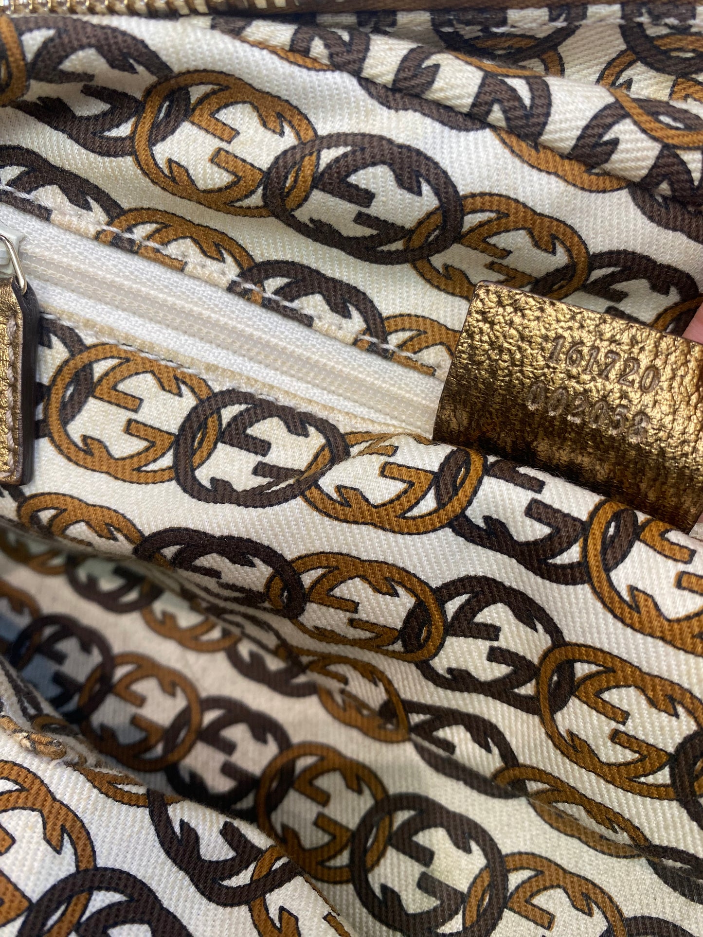 Gucci Gold Metallic Monogram Bow Princy Boston Bag