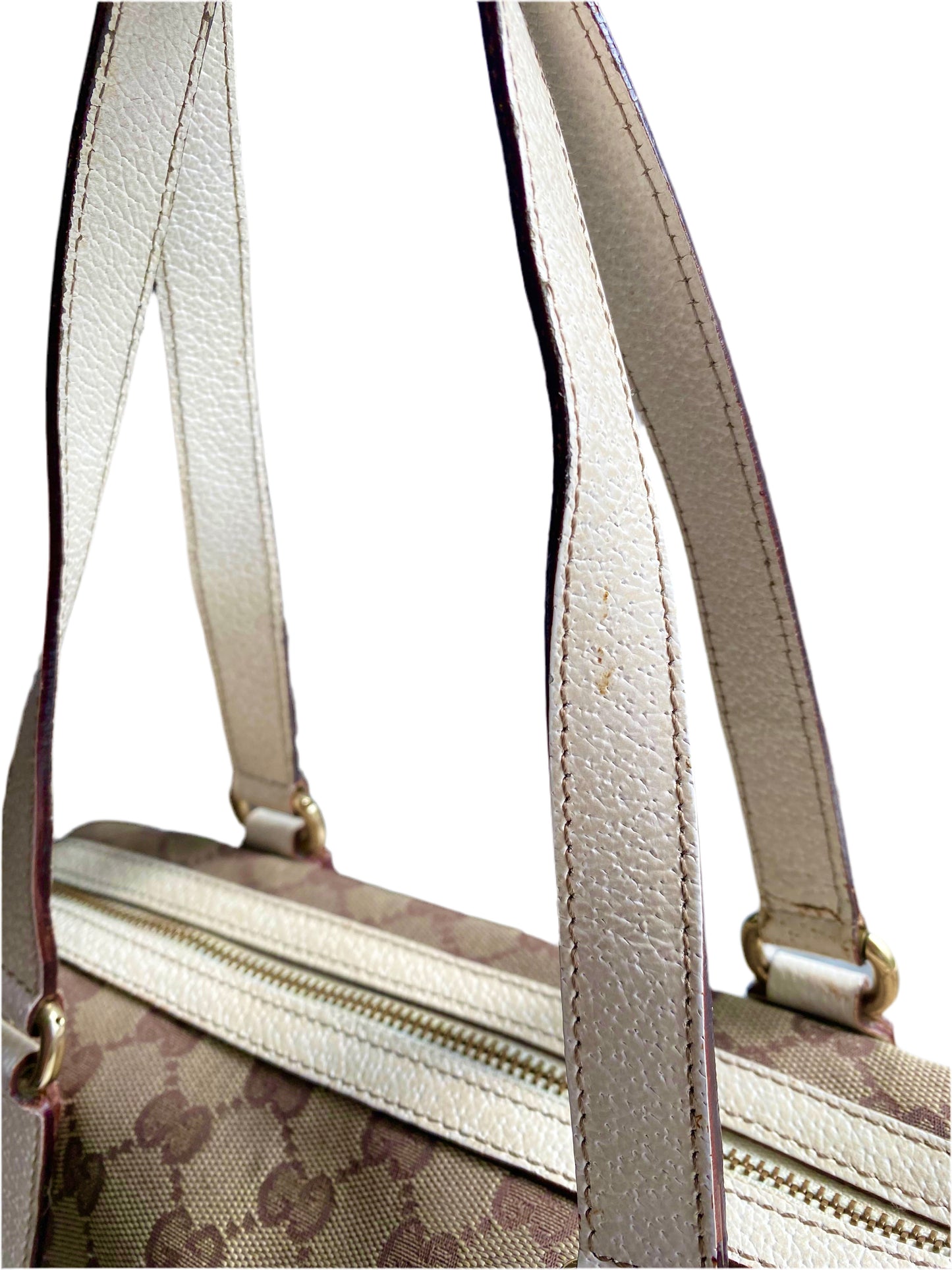 Gucci Vintage White/Beige GG Canvas Small Charmy Boston Bag