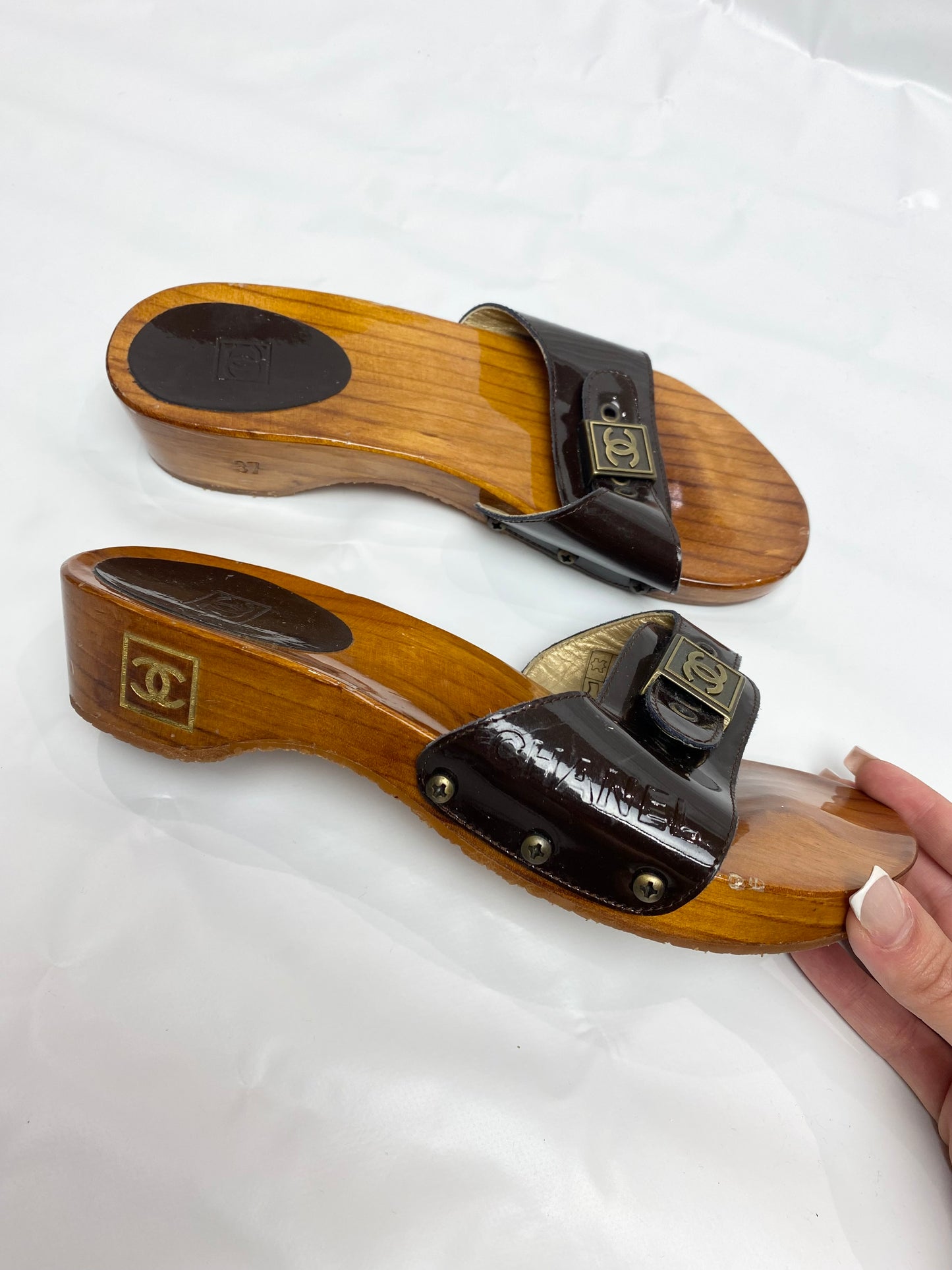 Chanel 90's Brown Wooden Clogs