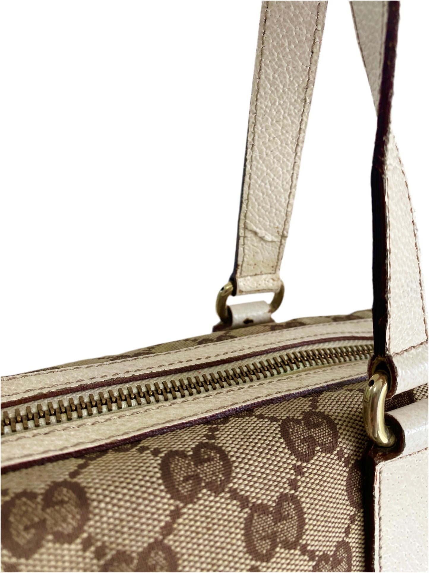 Gucci Vintage White/Beige GG Canvas Small Charmy Boston Bag
