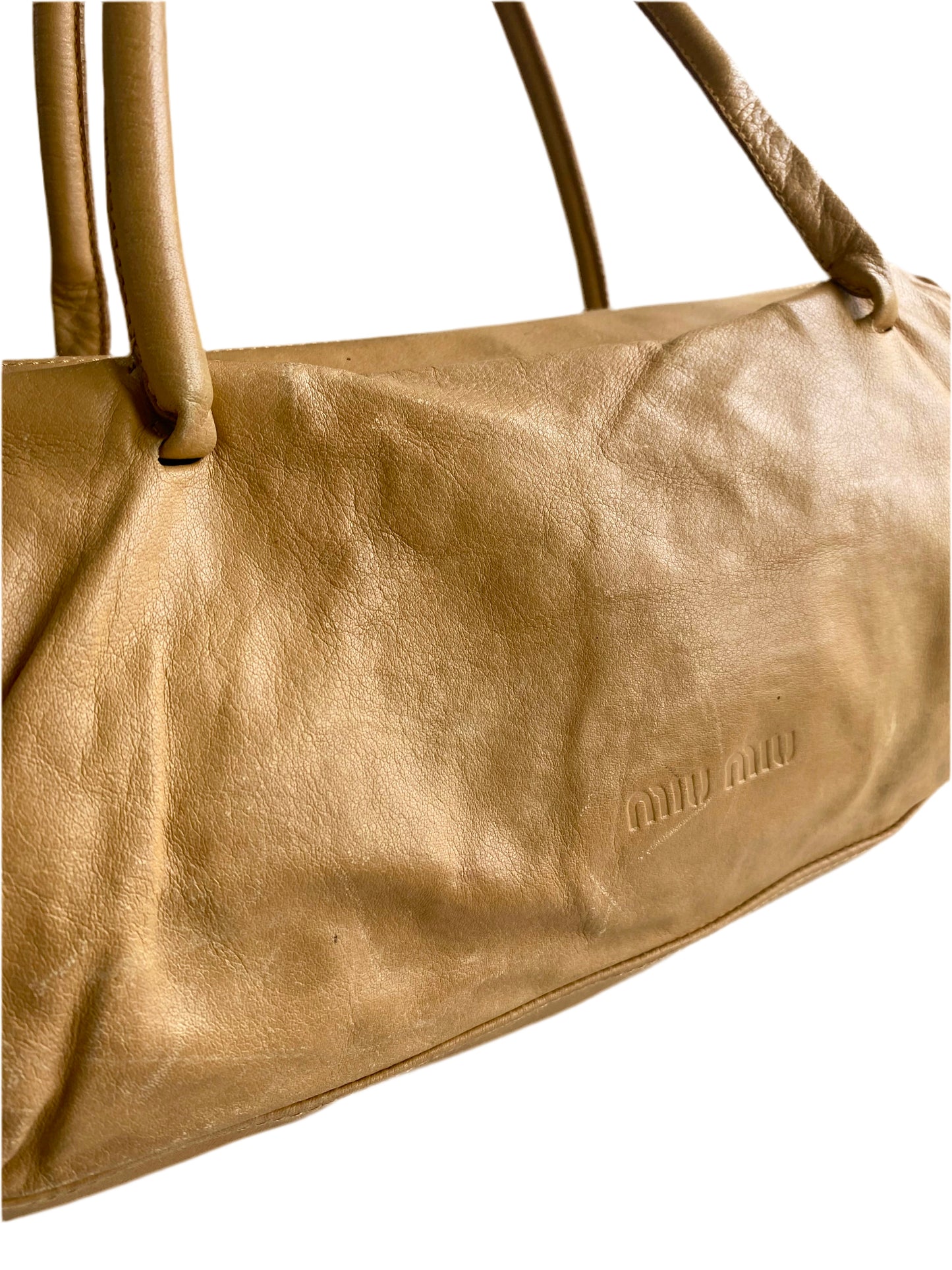 Miu Miu Camel Brown Calfskin Leather Shoulder Bag