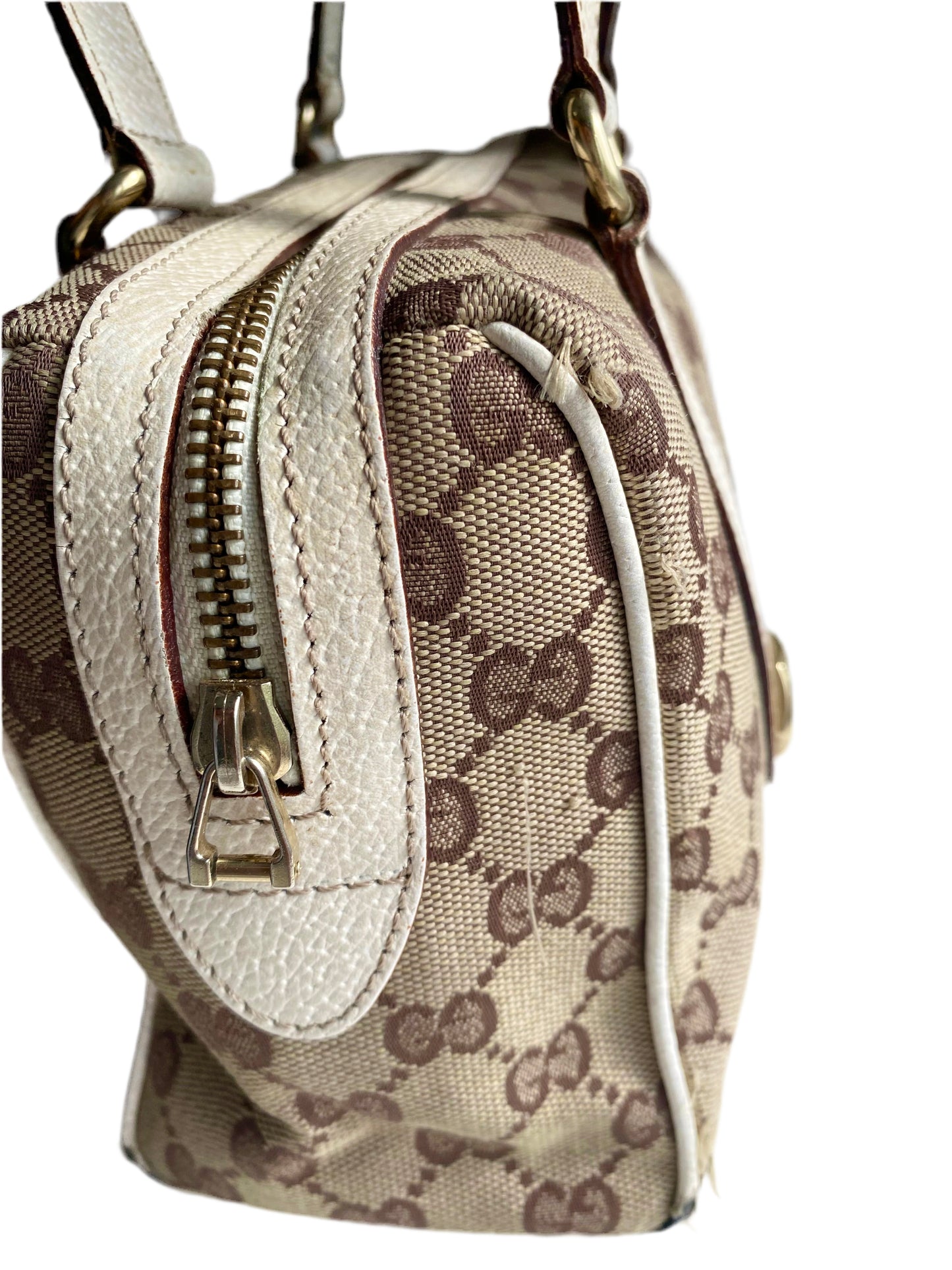 Gucci Vintage White/Beige GG Canvas Small Charmy Boston Bag