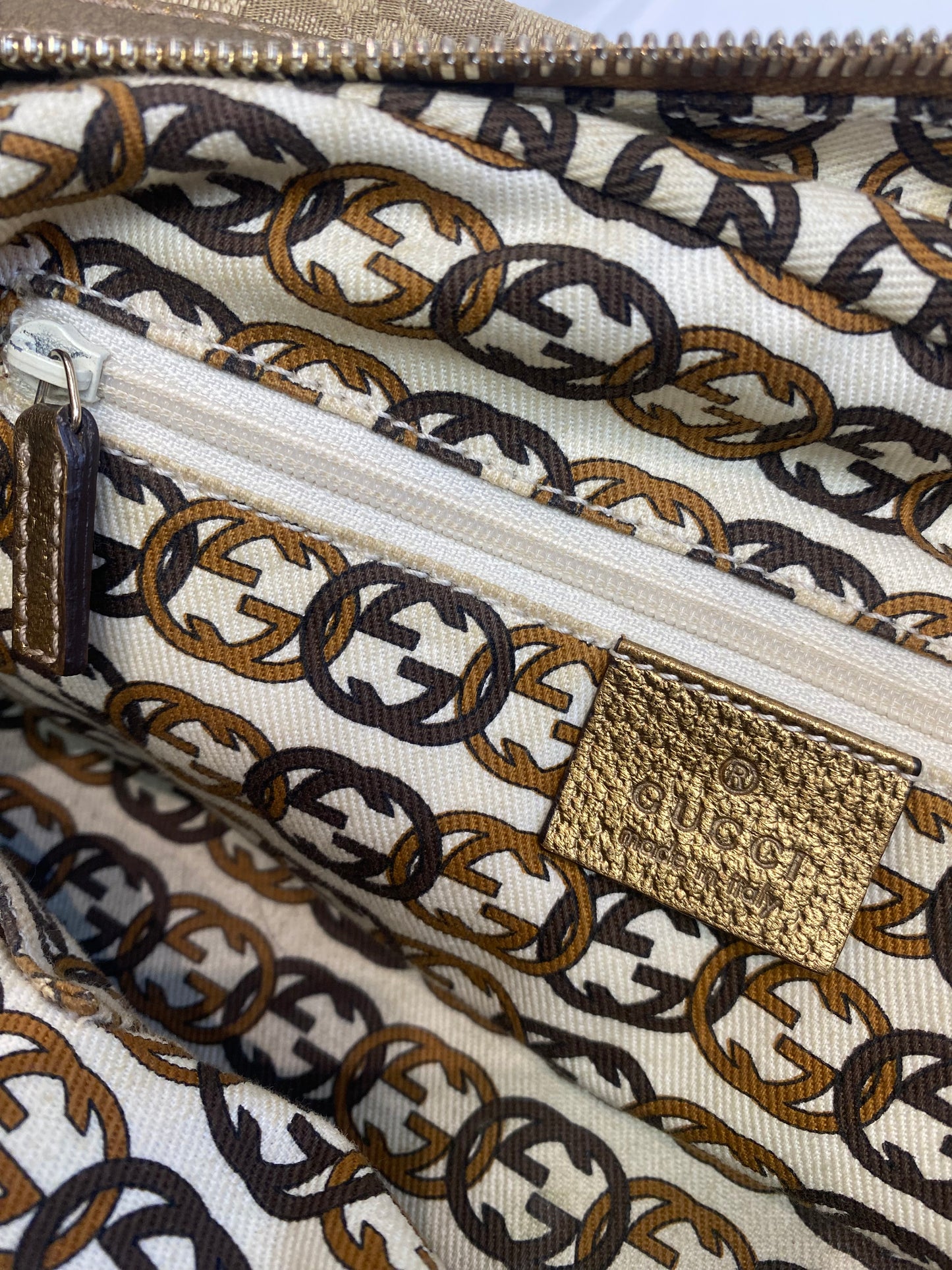 Gucci Gold Metallic Monogram Bow Princy Boston Bag
