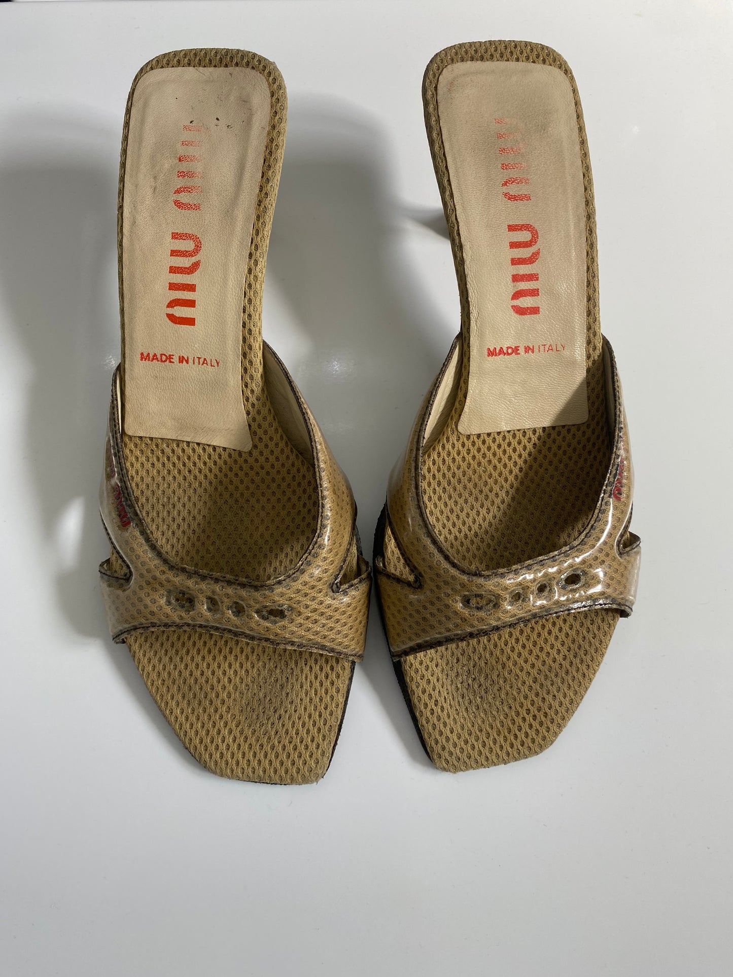 Miu Miu Camel Brown Mesh Kitten Heels