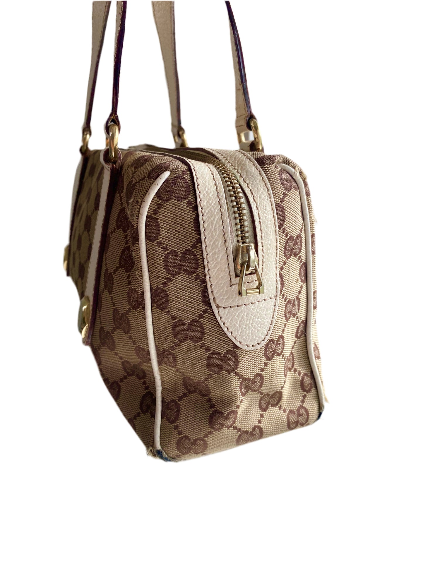 Gucci Vintage White/Beige GG Canvas Small Charmy Boston Bag