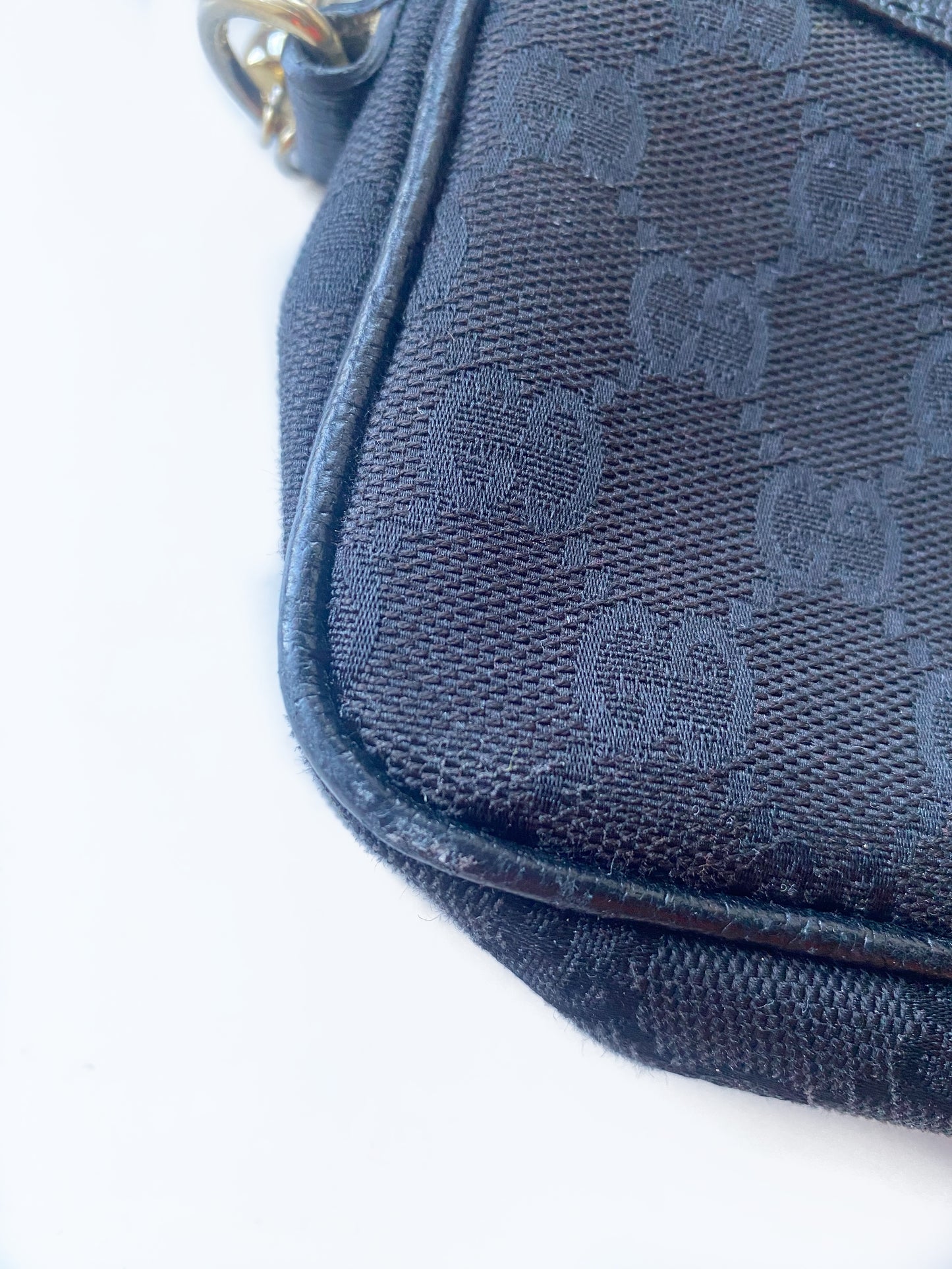Gucci GG Monogram Black Canvas Gold Charm Shoulder Bag