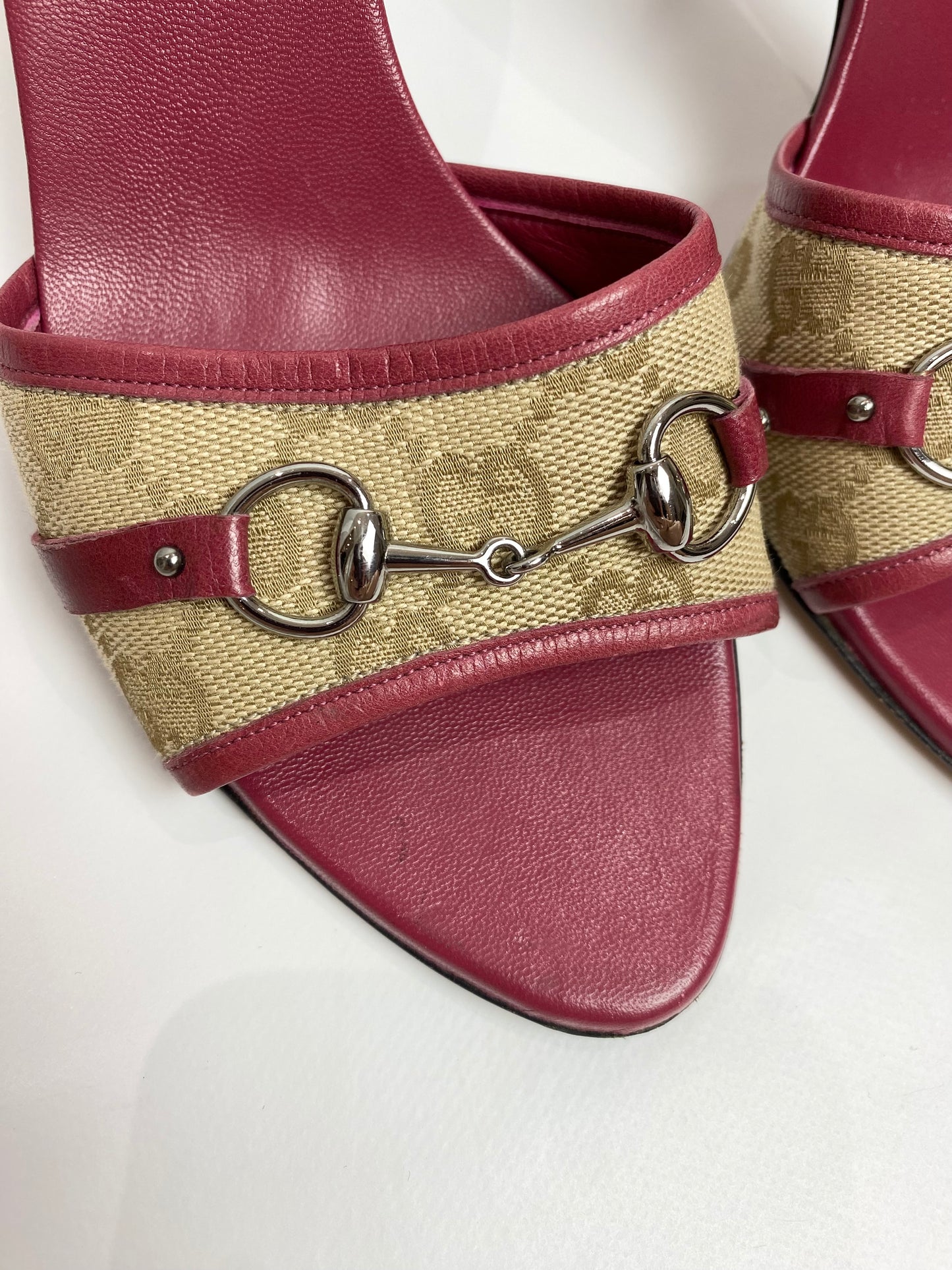 Gucci Burgundy GG Monogram Sandal Horsebit Heels