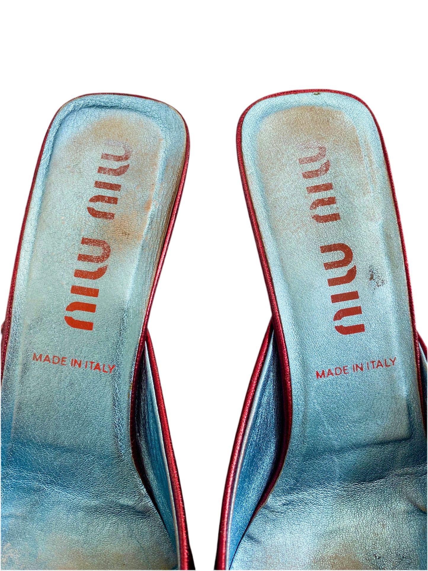 Miu Miu SS2000 Red Metallic Bow Leather Mules