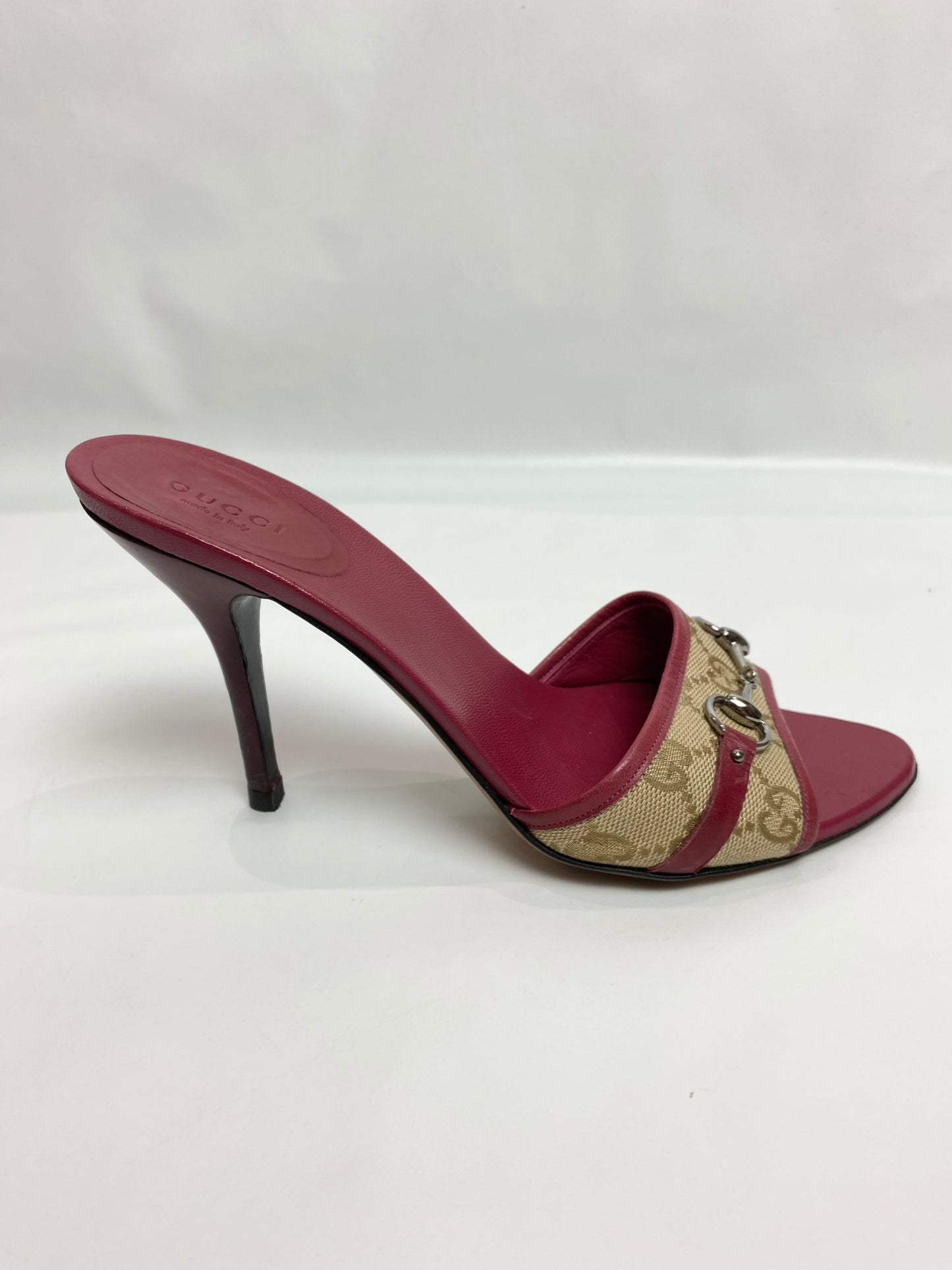 Gucci Burgundy GG Monogram Sandal Horsebit Heels