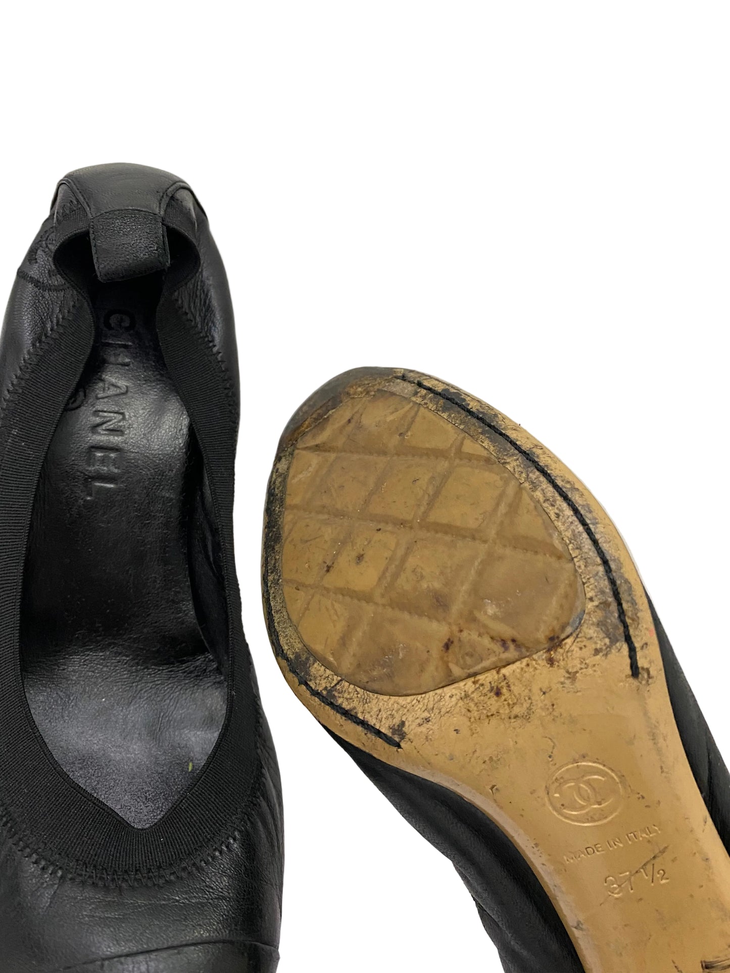 Chanel Black CC Leather Lambskin Pump Heels