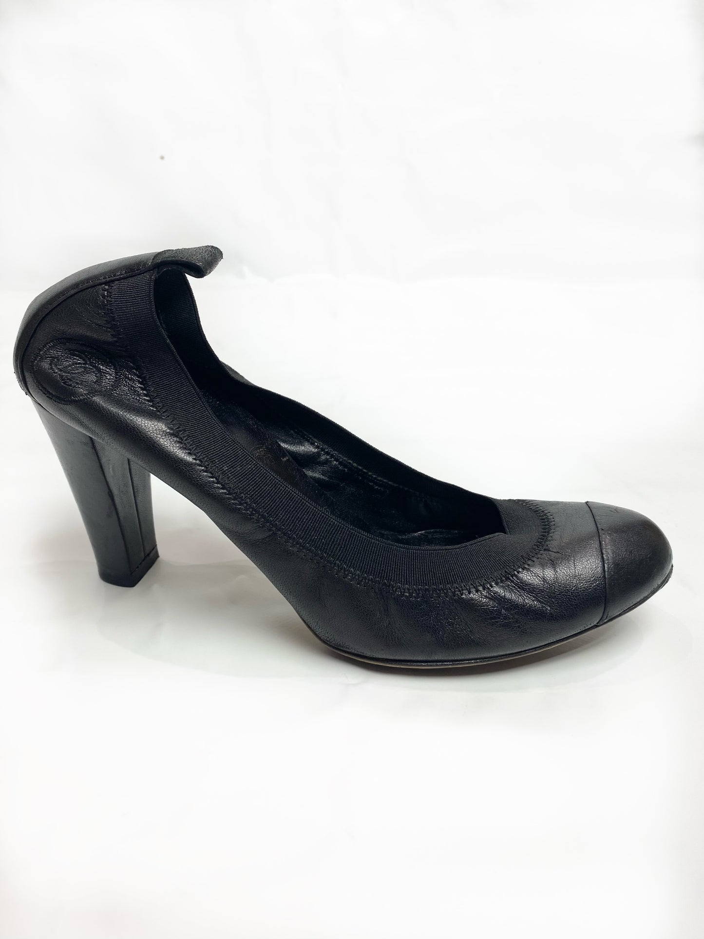 Chanel Black CC Leather Lambskin Pump Heels
