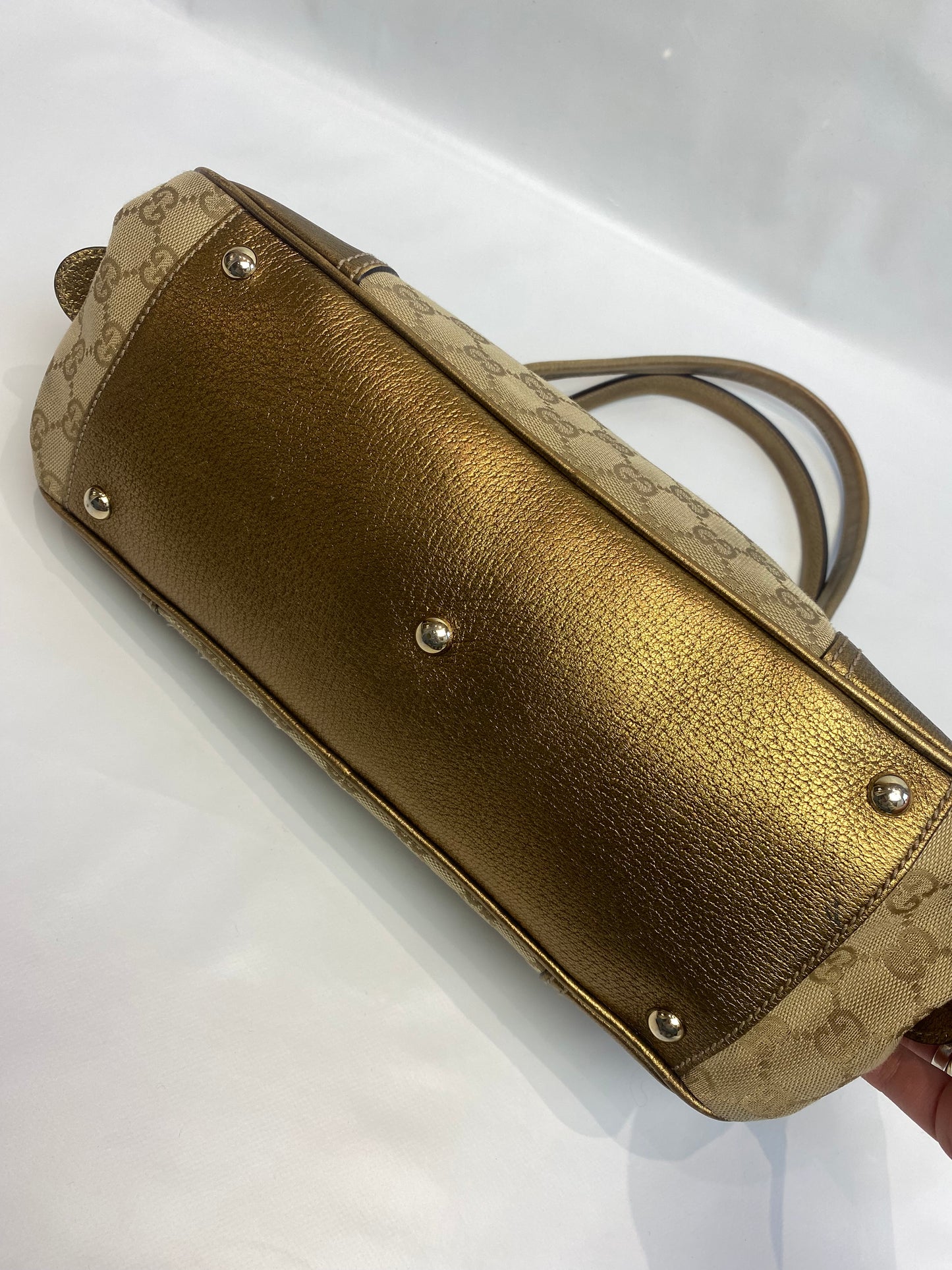 Gucci Gold Metallic Monogram Bow Princy Boston Bag