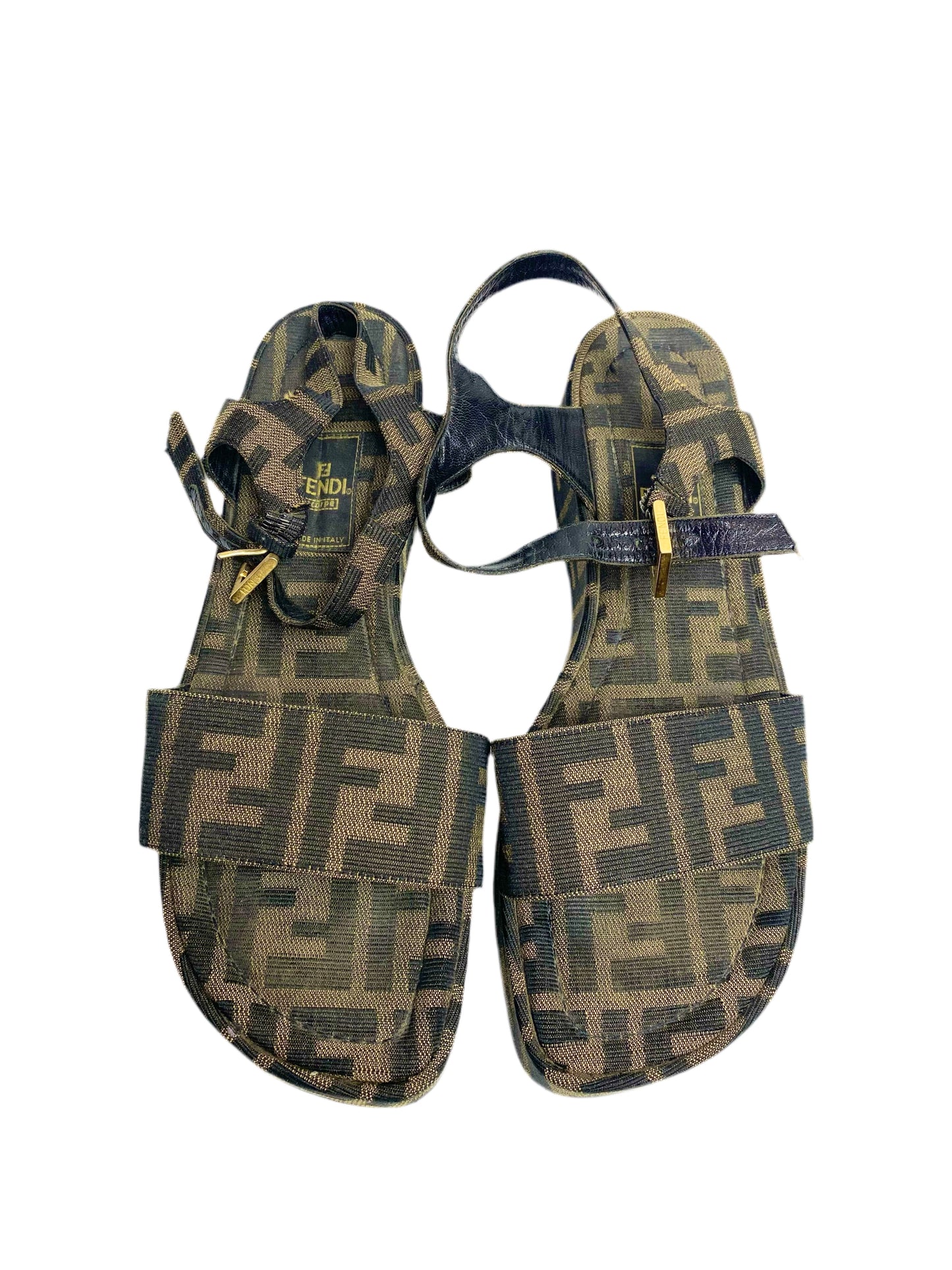 Fendi Classic Brown Zucca FF Logo Flatform Sandals