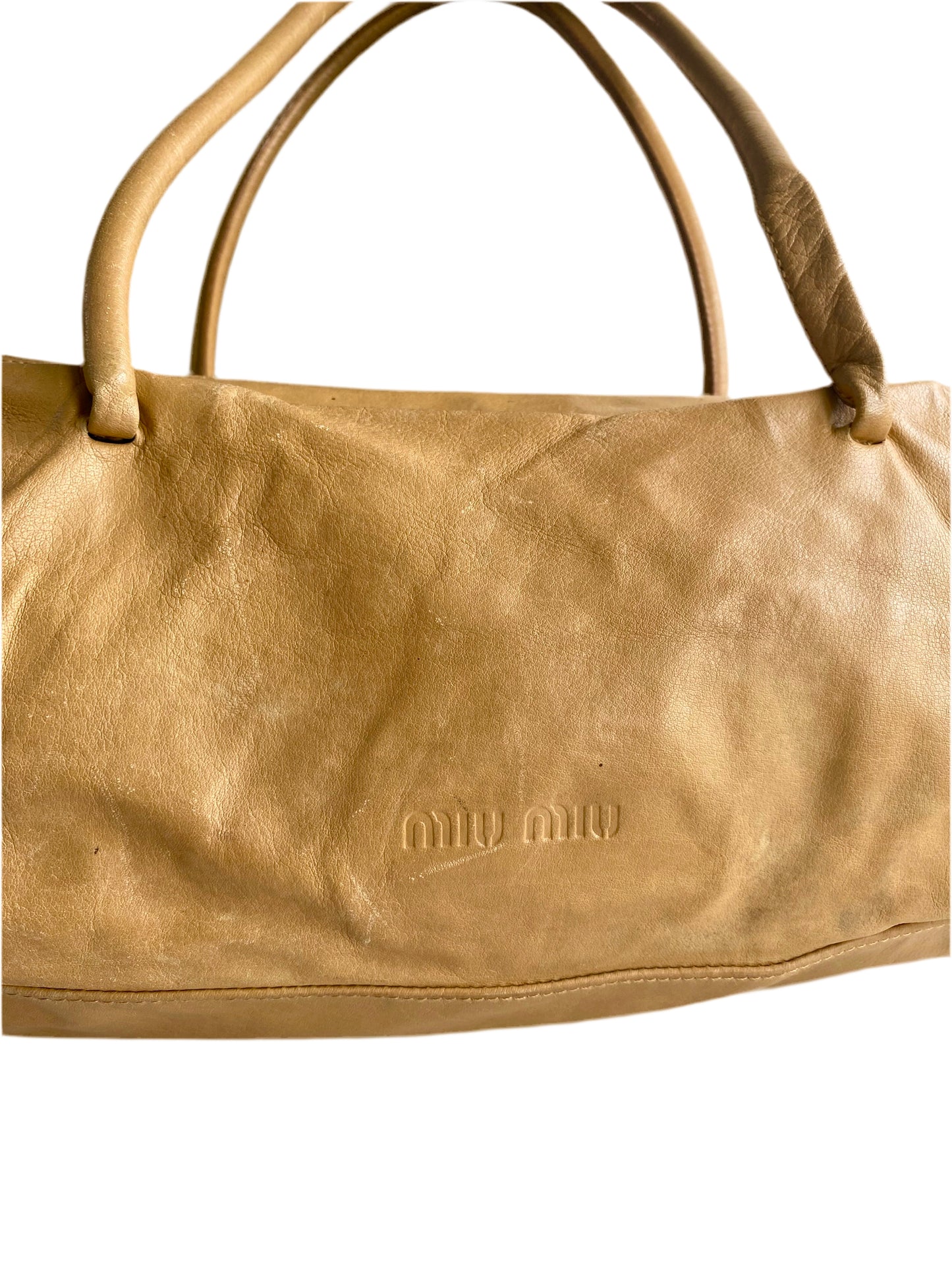 Miu Miu Camel Brown Calfskin Leather Shoulder Bag