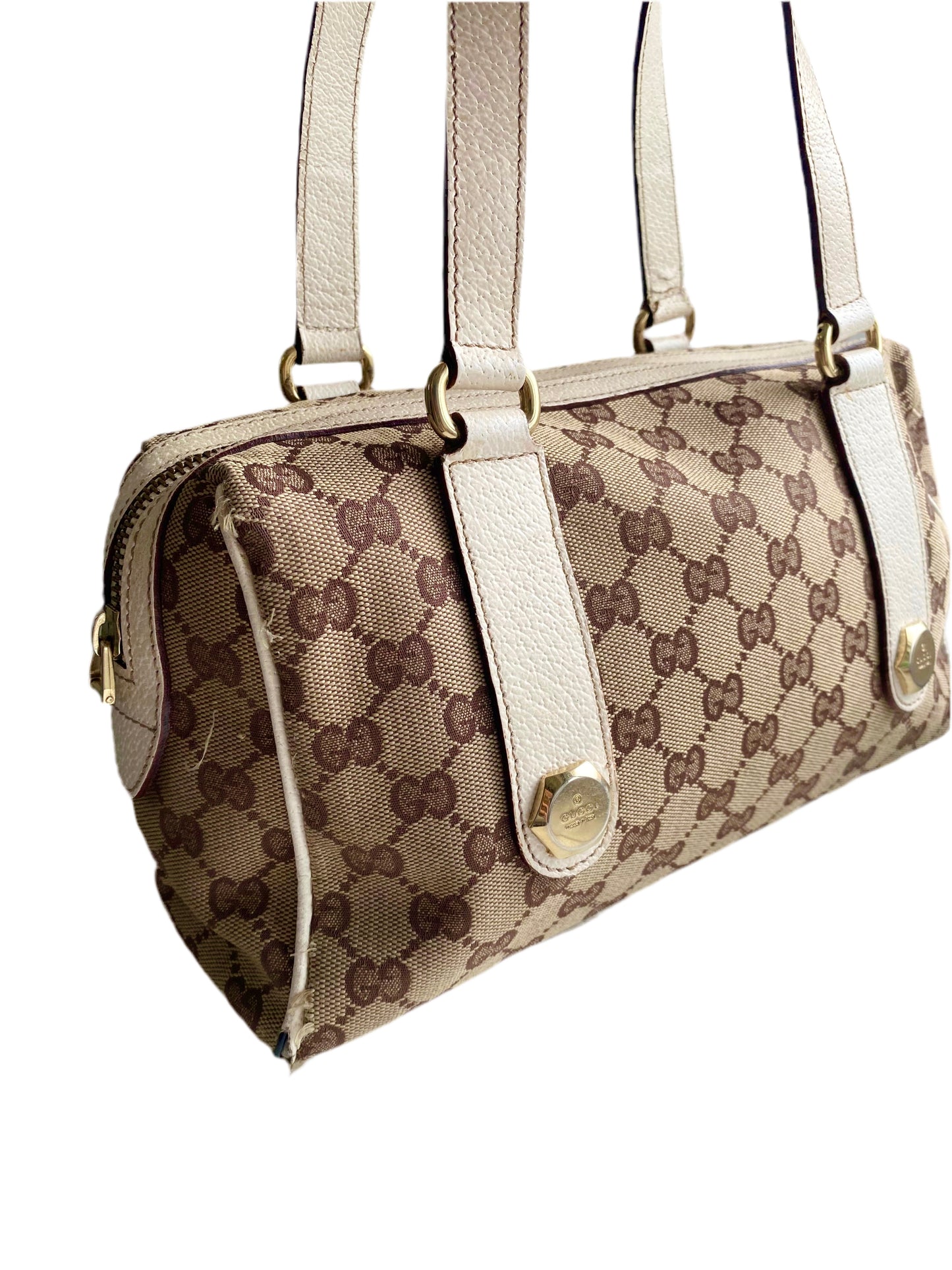 Gucci Vintage White/Beige GG Canvas Small Charmy Boston Bag