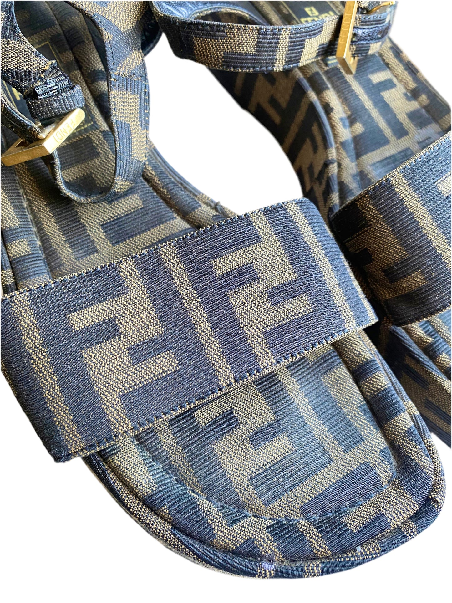 Fendi Classic Brown Zucca FF Logo Flatform Sandals