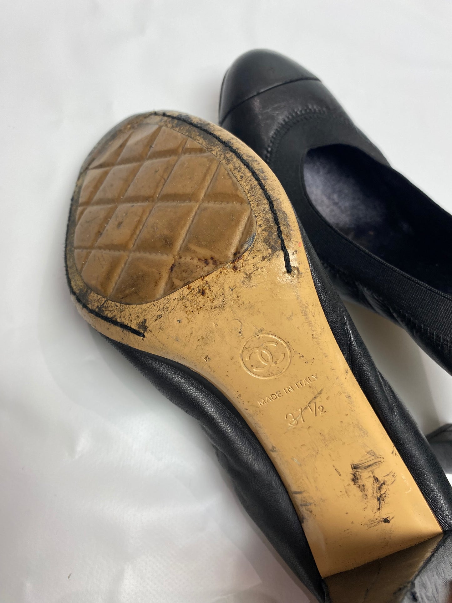 Chanel Black CC Leather Lambskin Pump Heels