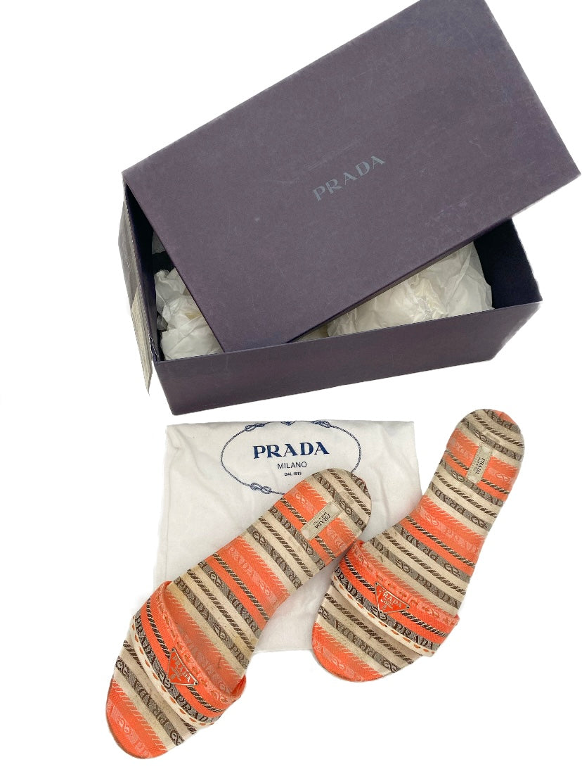 Prada Milano Orange Monogram Mule Sandal Flats