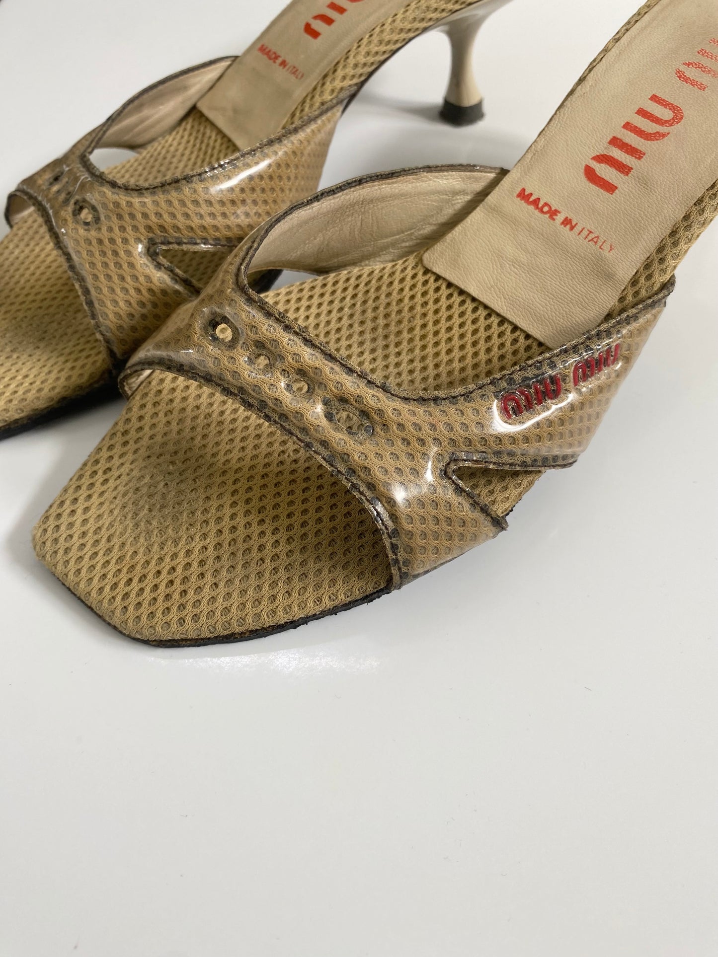 Miu Miu Camel Brown Mesh Kitten Heels