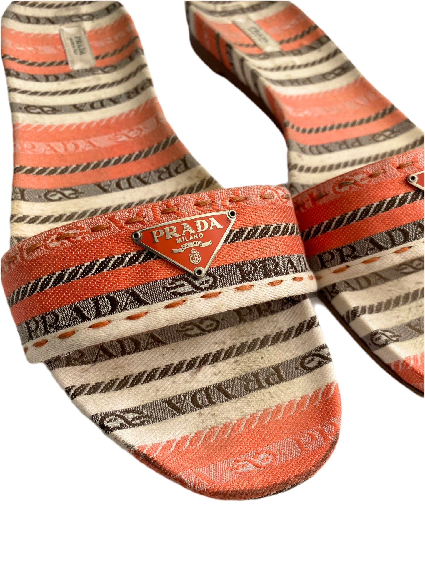 Prada Milano Orange Monogram Mule Sandal Flats