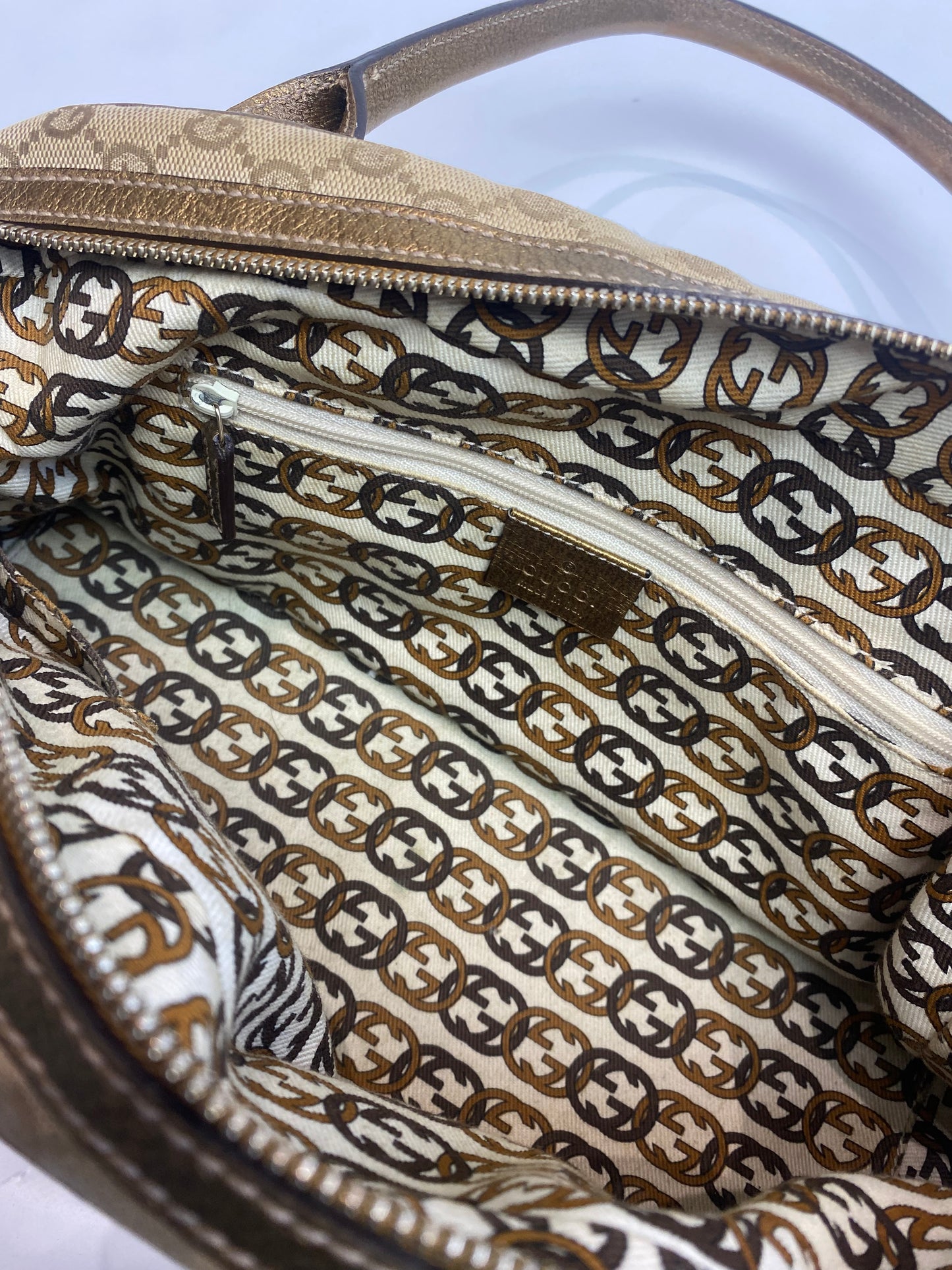 Gucci Gold Metallic Monogram Bow Princy Boston Bag