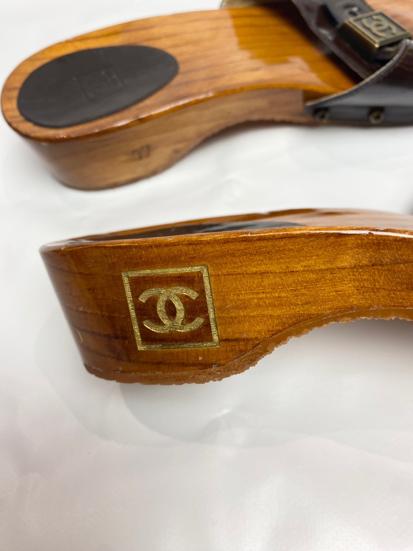 Chanel 90's Brown Wooden Clogs