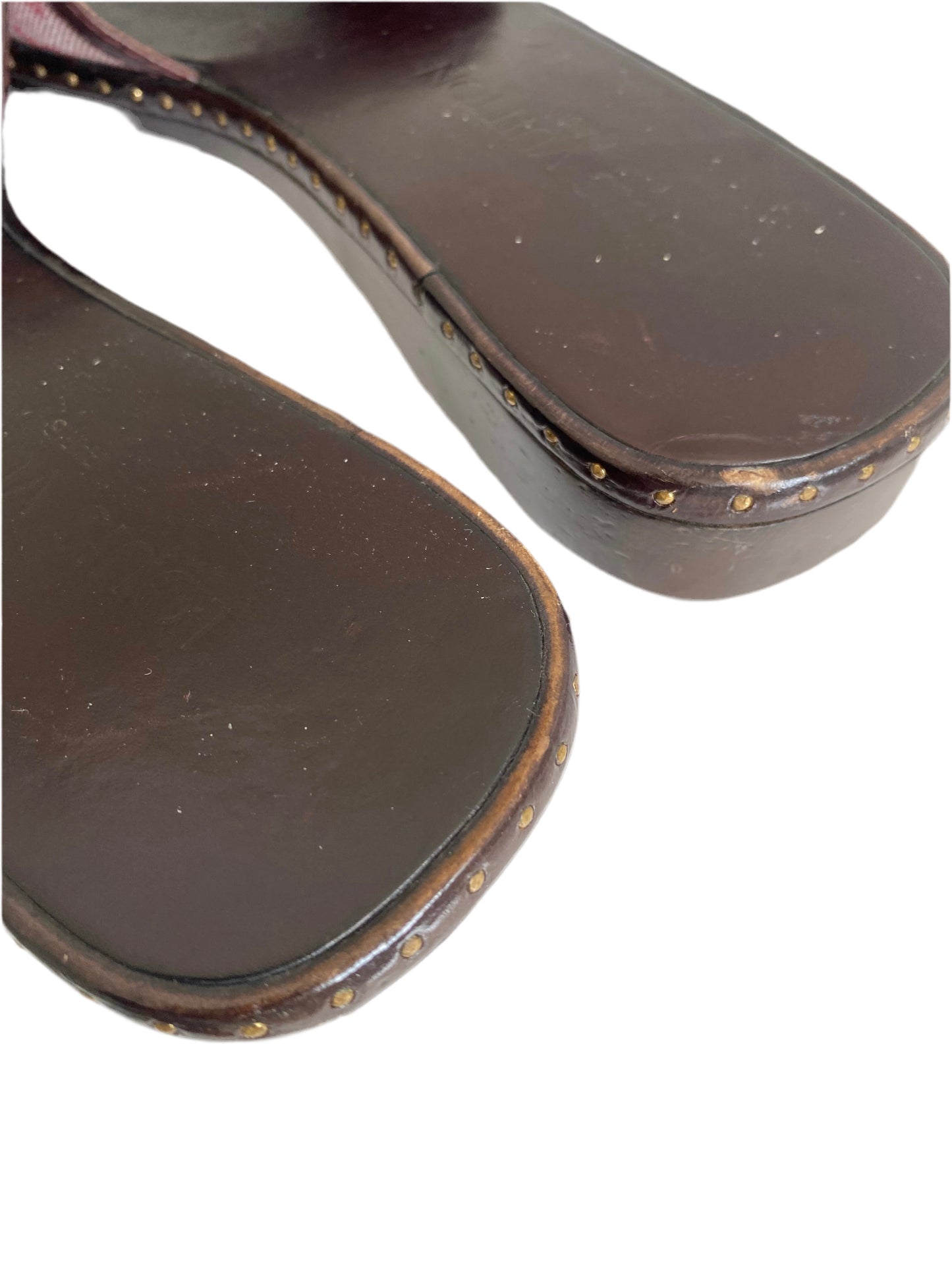 Louis Vuitton 90’s Pink Monogram Denim Wooden Clog Mules