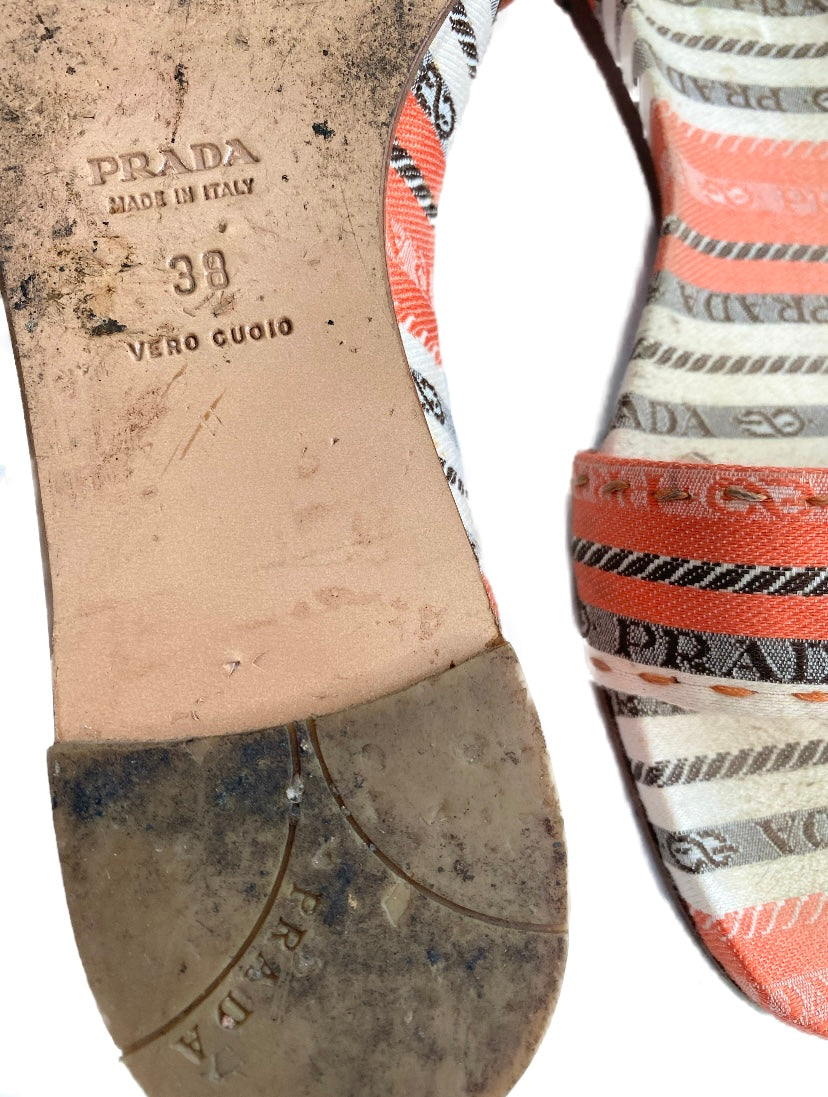 Prada Milano Orange Monogram Mule Sandal Flats
