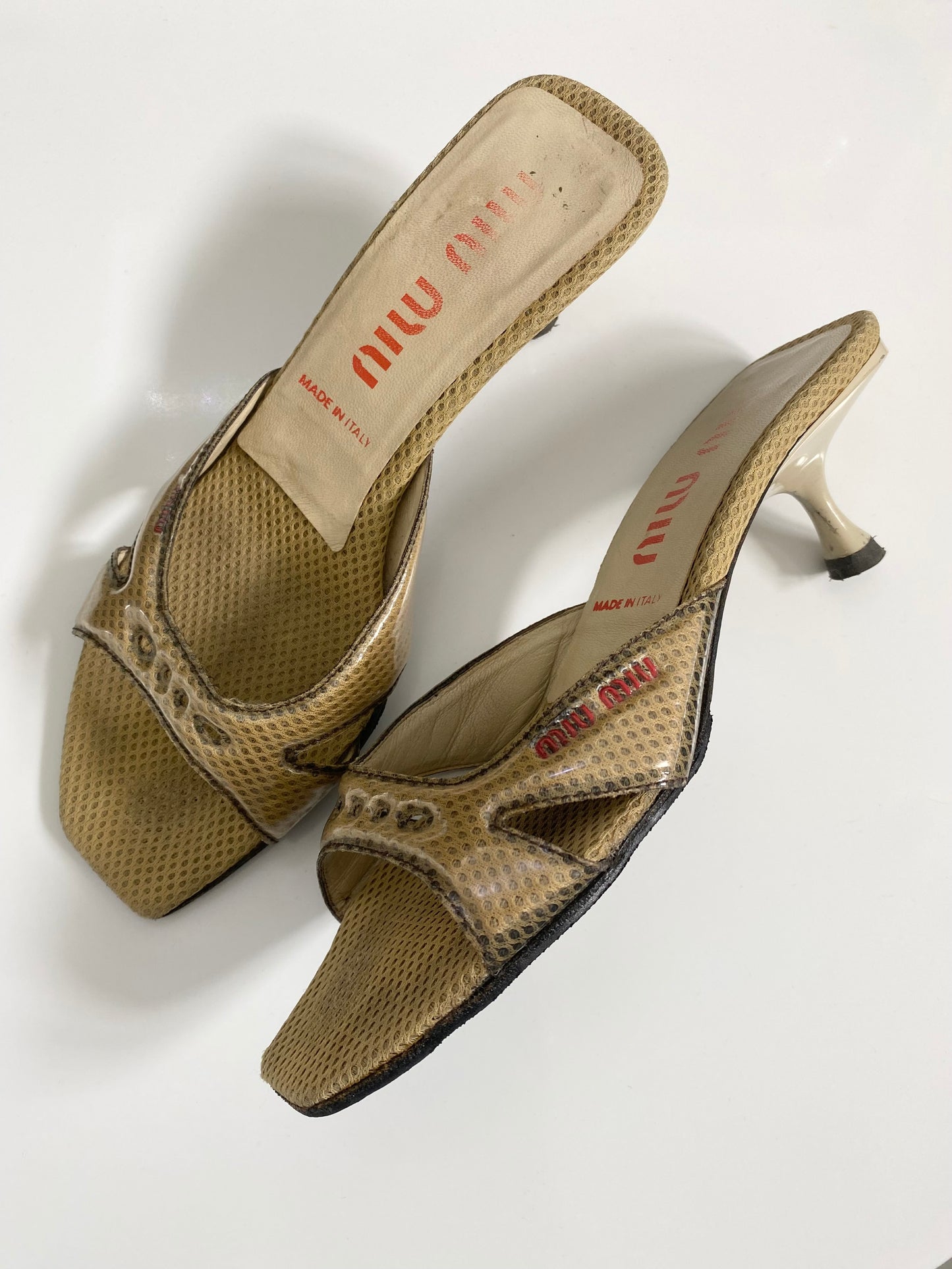 Miu Miu Camel Brown Mesh Kitten Heels