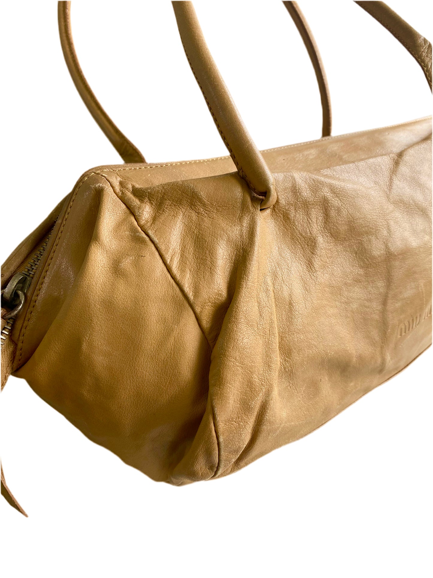 Miu Miu Camel Brown Calfskin Leather Shoulder Bag