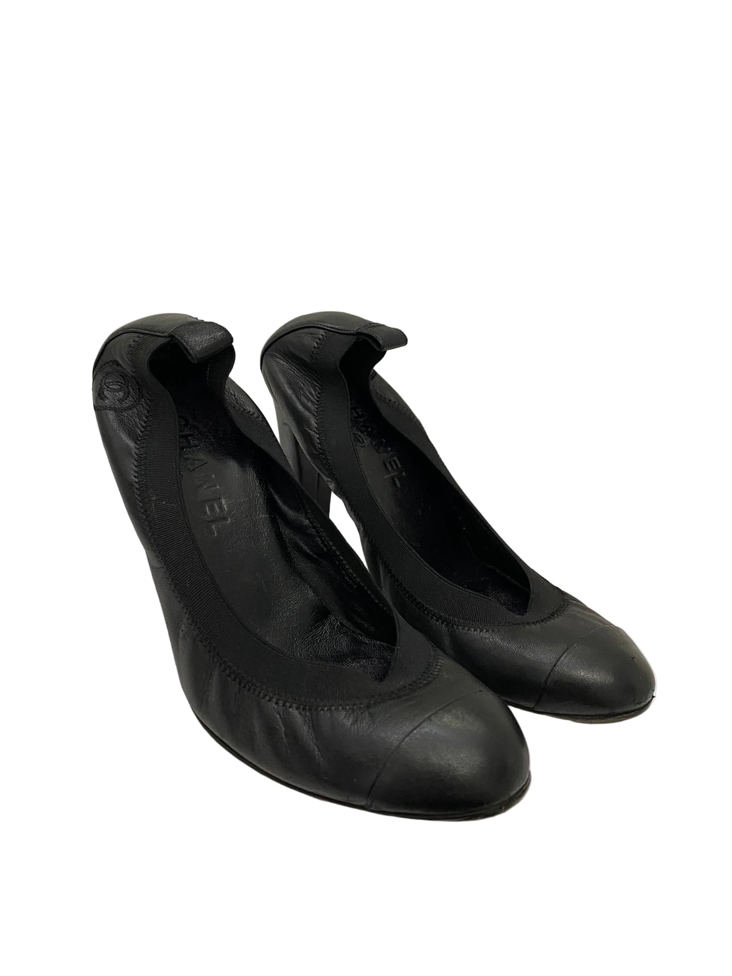 Chanel Black CC Leather Lambskin Pump Heels