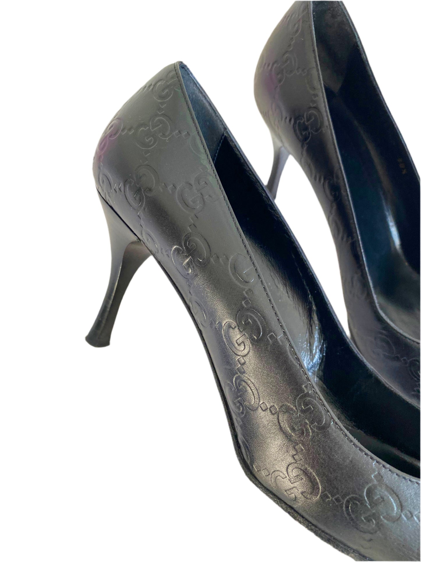 Gucci Black Leather GG Pointed Heels