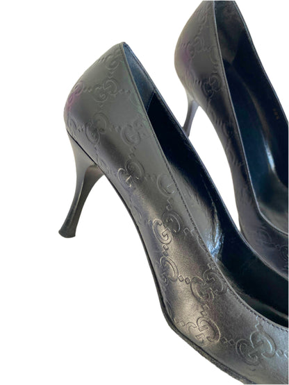 Gucci Black Leather GG Pointed Heels