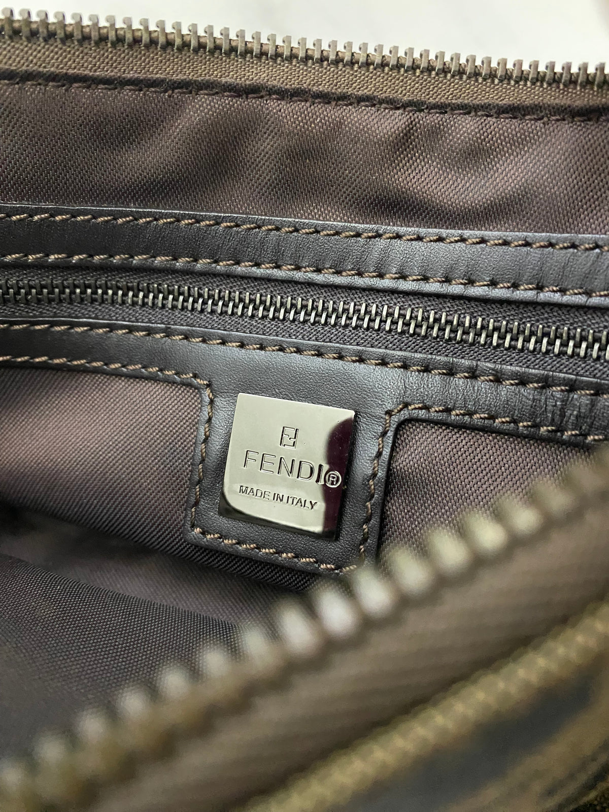 Fendi Zucchino Canvas Baguette Bag Brown / Black