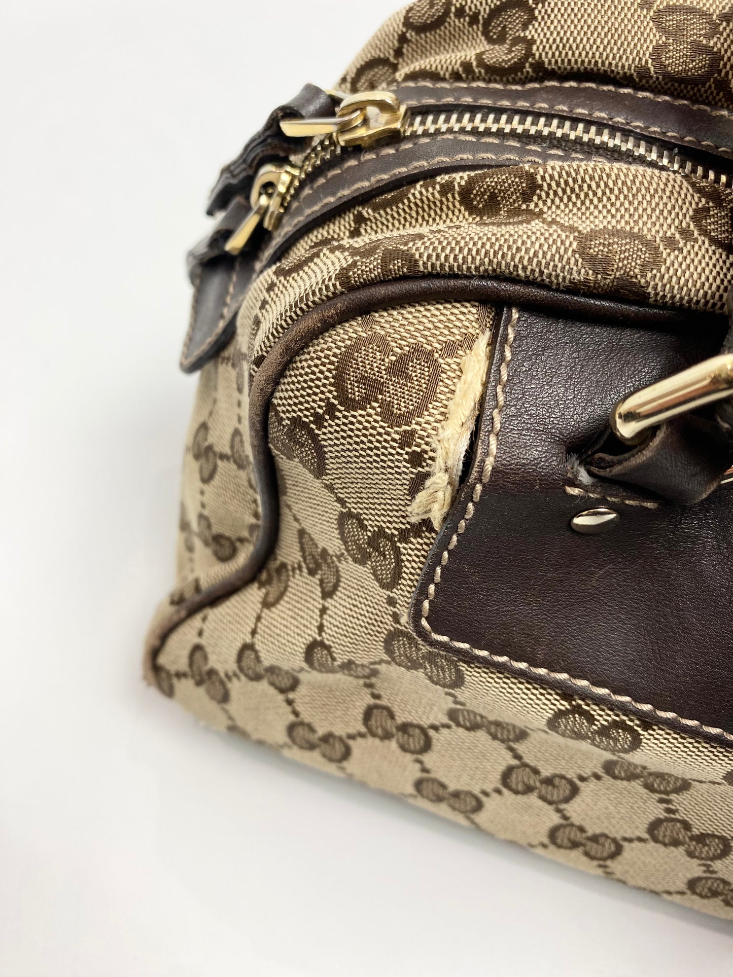 Gucci Monogram Canvas Brown Flower Boston Bag