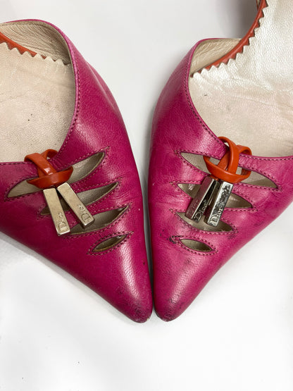 Christian Dior Vintage Fuschia Pink / Orange Kitten Heels