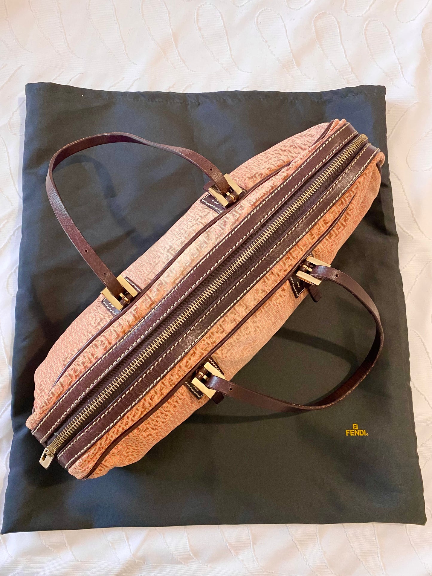 Fendi Zucchino Canvas Baguette Bag in Rose Pink