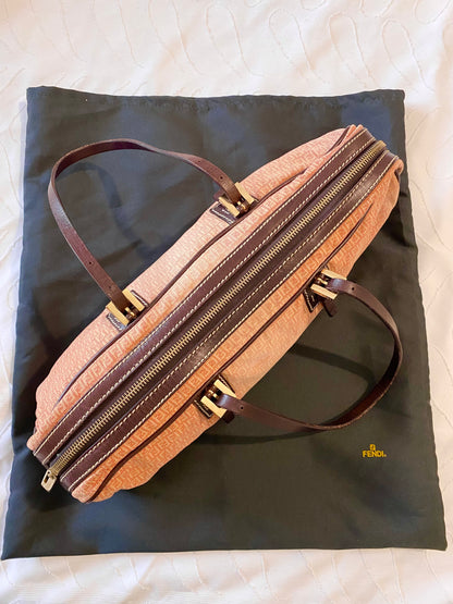 Fendi Zucchino Canvas Baguette Bag in Rose Pink