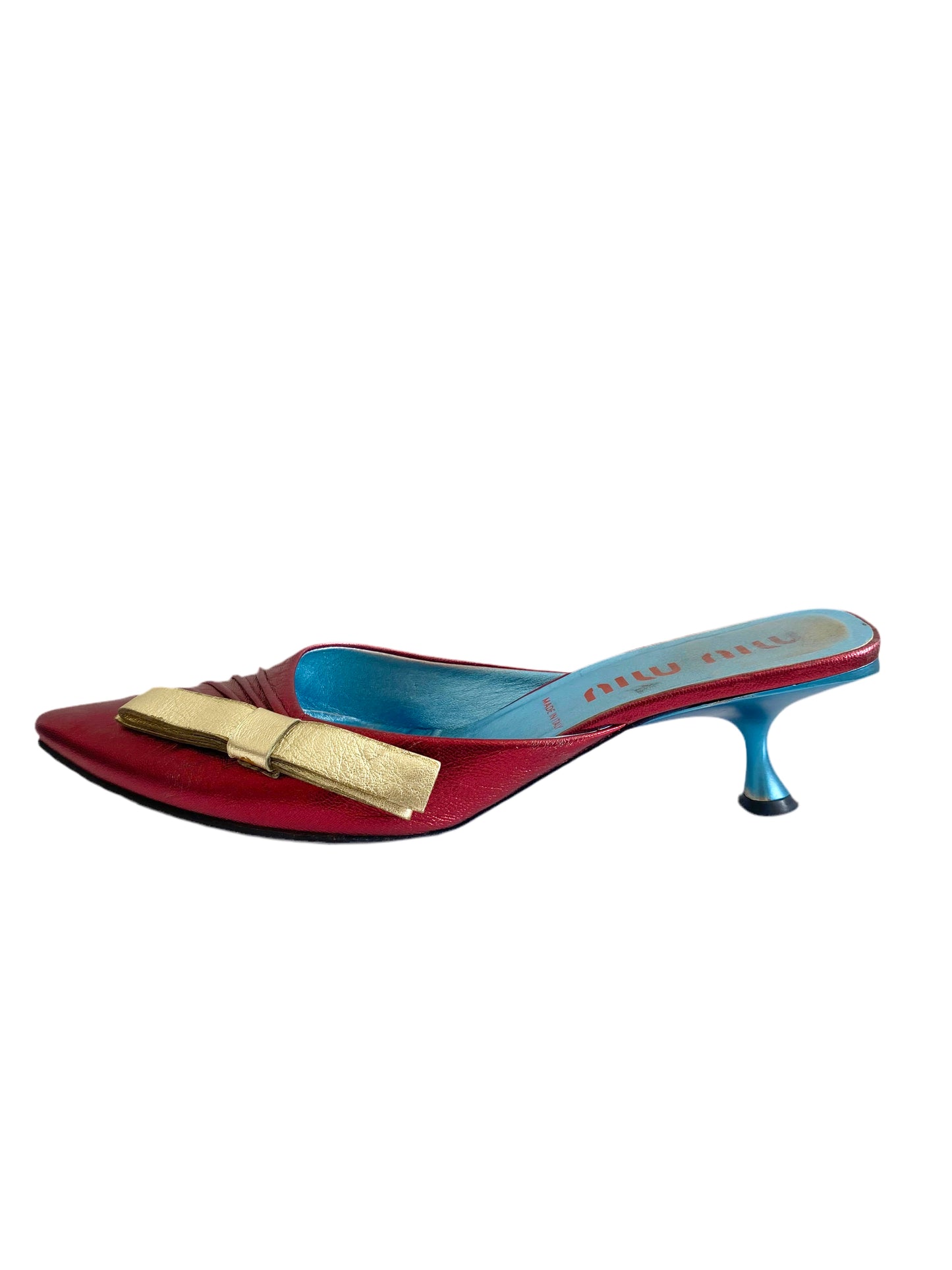 Miu Miu SS2000 Red Metallic Bow Leather Mules