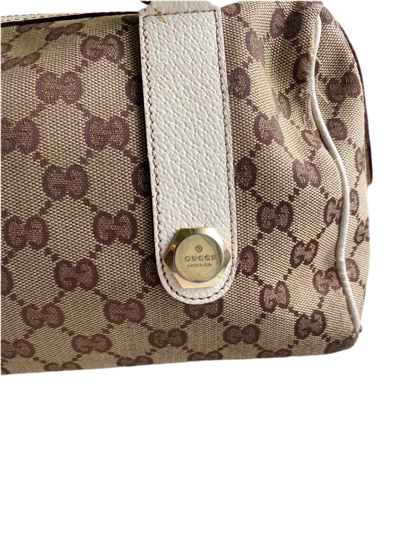 Gucci Vintage White/Beige GG Canvas Small Charmy Boston Bag