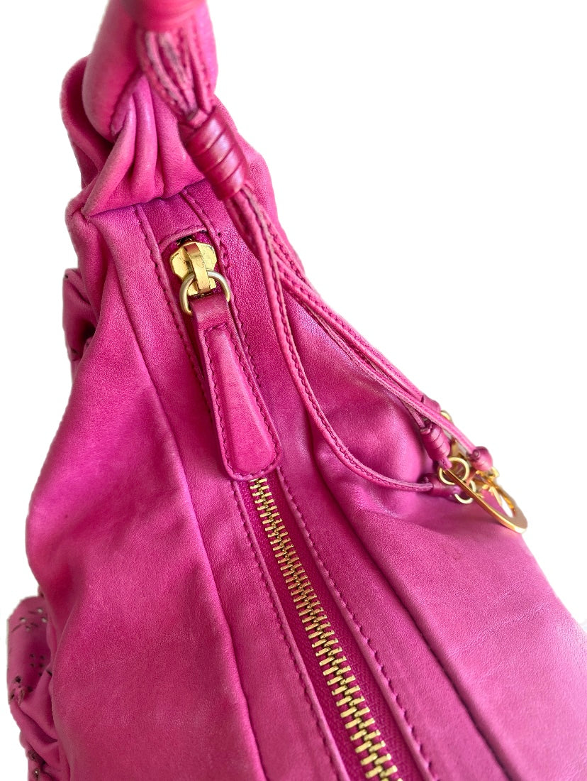 Christian Dior Hot Pink / Fuchsia Gypsy Ruffle Hobo Shoulder Bag