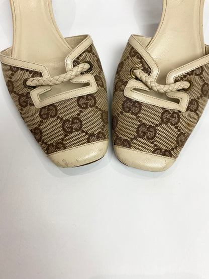 Gucci Monogram Cream Mule Heels