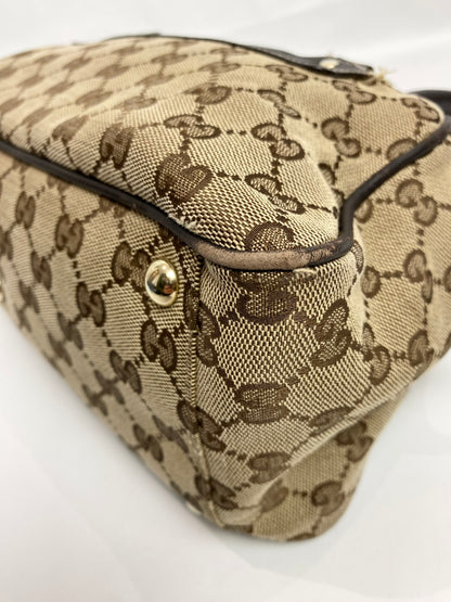 Gucci Monogram Canvas Brown Flower Boston Bag