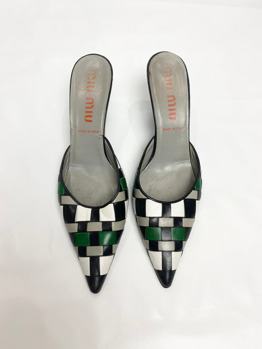 Miu Miu Green Woven Mule Heels