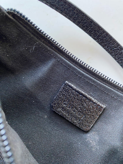 Gucci GG Monogram Black Canvas Gold Charm Shoulder Bag