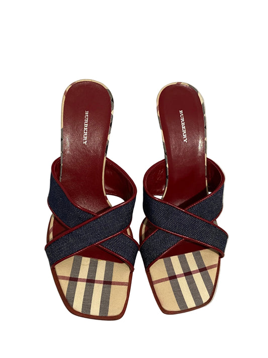 Burberry Blue Denim Criss Cross Nova Check Mule Heels