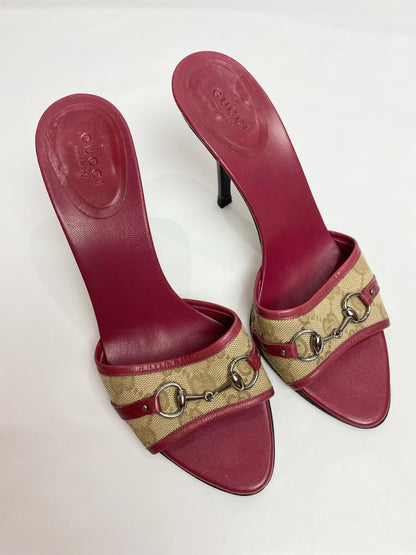 Gucci Burgundy GG Monogram Sandal Horsebit Heels
