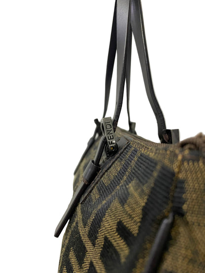 Fendi Zucchino Canvas Baguette Bag Brown / Black