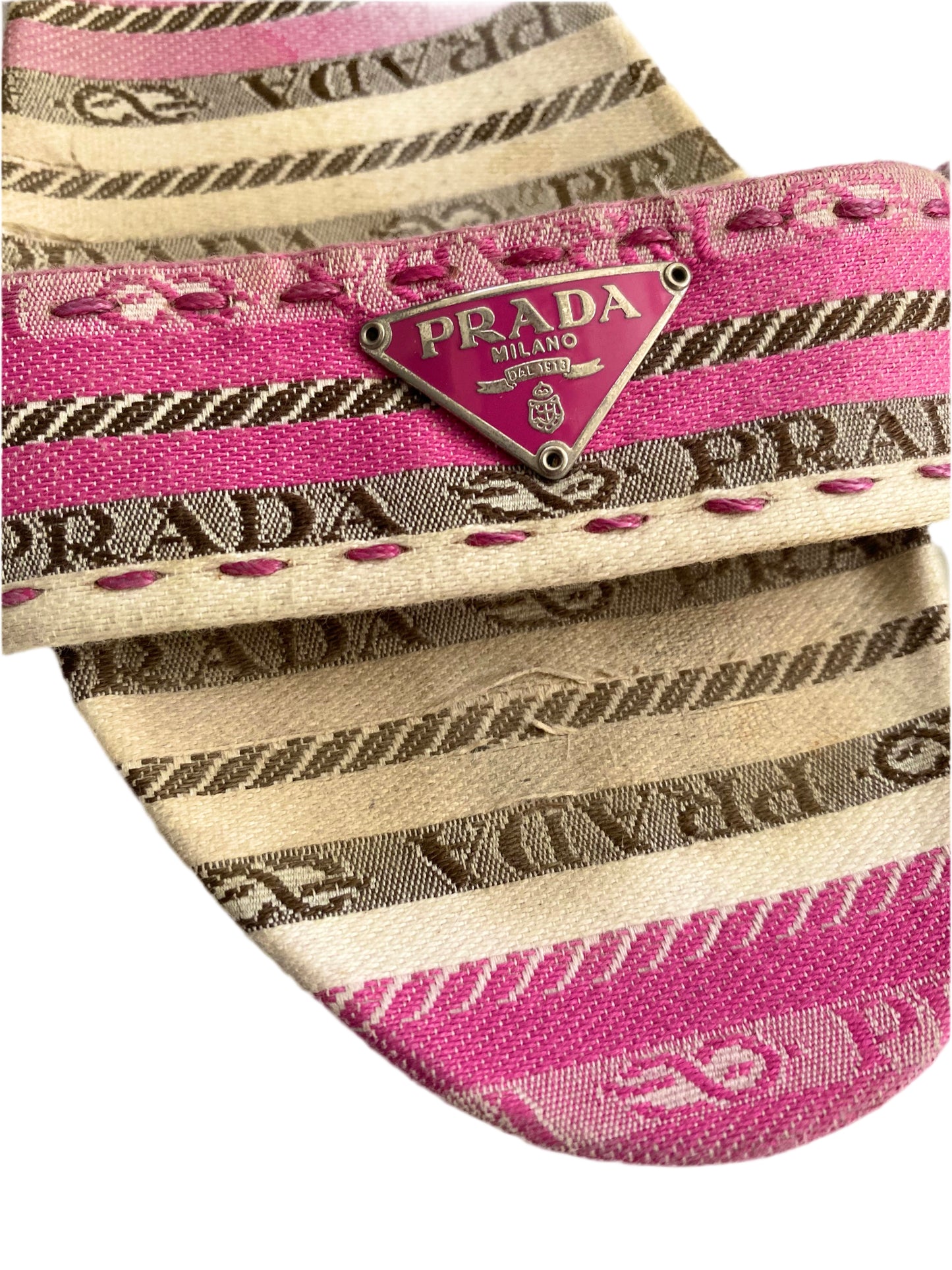 Prada Milano Pink Monogram Mule Sandal Flats